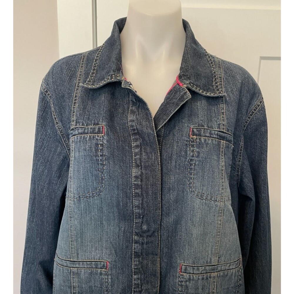 CHICOS Womens Snap Denim JACKET Long Sleeve BLUE Size 2 (L/12) - Picture 2 of 5